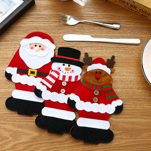 Santa Hat Reindeer Christmas New Year Pocket Fork Knife Cutlery Holder Bag Home Party Table Dinner Decoration Tableware 62244