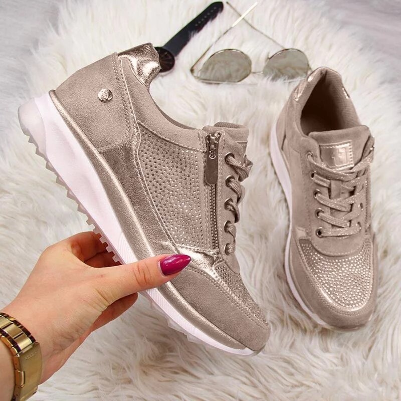 Shoes Woman Sneakers Gold Zipper Platform Trainers Women Shoes Casual Lace-Up Tenis Feminino Zapatos De Mujer Womens Sneakers