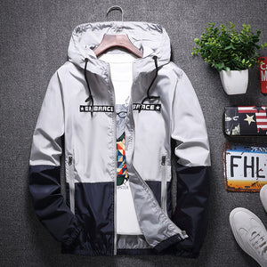 2019 Spring Autumn Bomber Hooded Jacket Men Casual Slim Patchwork Windbreaker Jacket Male Outwear Zipper Thin Coat Male Clothing