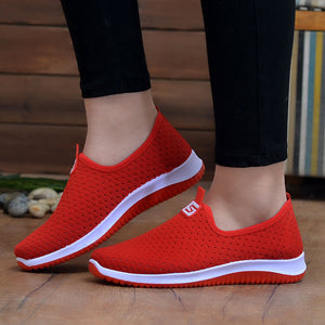 plus size breathable air mesh sneakers women 2019 spring summer slip on platform knitting flats soft walking shoes woman#3