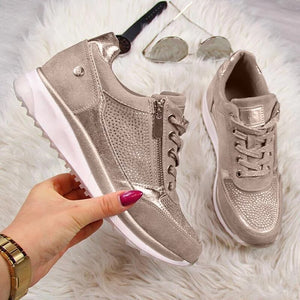 Shoes Woman Sneakers Gold Zipper Platform Trainers Women Shoes Casual Lace-Up Tenis Feminino Zapatos De Mujer Womens Sneakers