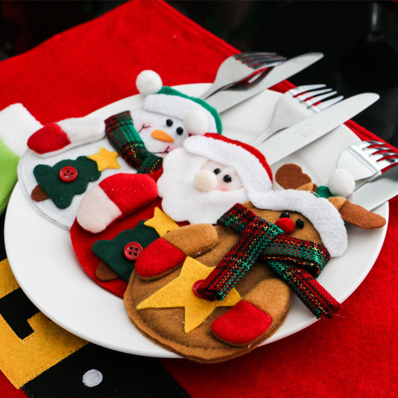 Santa Hat Reindeer Christmas New Year Pocket Fork Knife Cutlery Holder Bag Home Party Table Dinner Decoration Tableware 62244