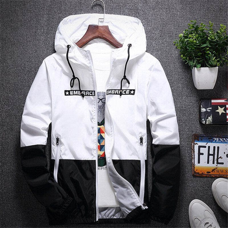 2019 Spring Autumn Bomber Hooded Jacket Men Casual Slim Patchwork Windbreaker Jacket Male Outwear Zipper Thin Coat Male Clothing