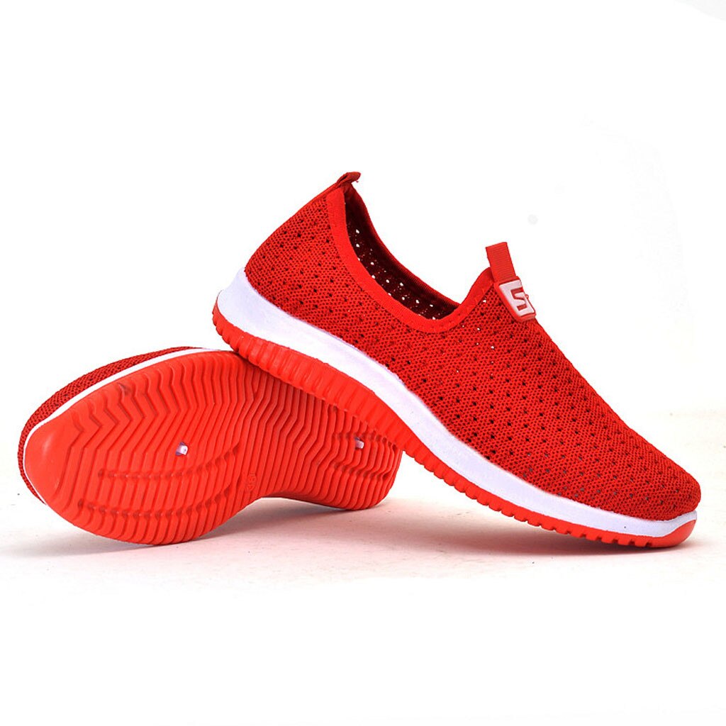 plus size breathable air mesh sneakers women 2019 spring summer slip on platform knitting flats soft walking shoes woman#3