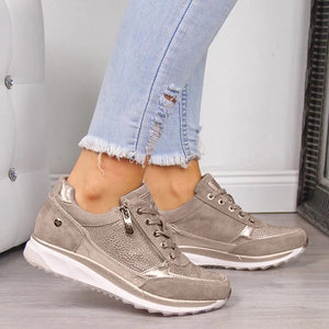 Shoes Woman Sneakers Gold Zipper Platform Trainers Women Shoes Casual Lace-Up Tenis Feminino Zapatos De Mujer Womens Sneakers