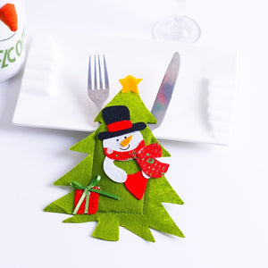 Santa Hat Reindeer Christmas New Year Pocket Fork Knife Cutlery Holder Bag Home Party Table Dinner Decoration Tableware 62244