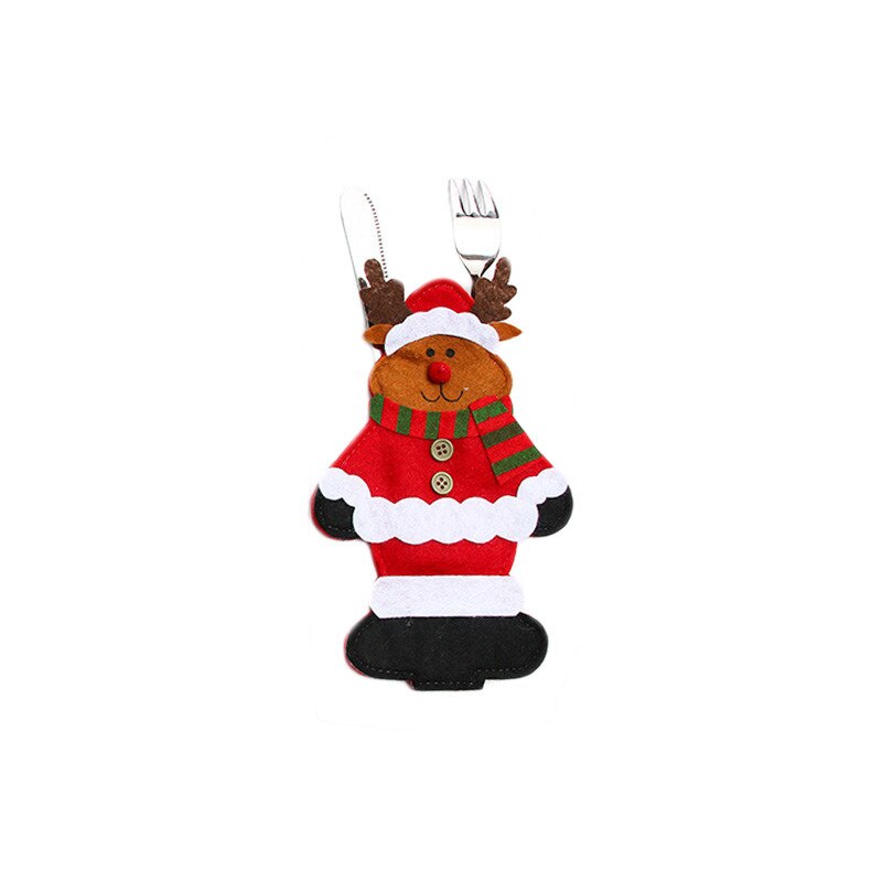 Santa Hat Reindeer Christmas New Year Pocket Fork Knife Cutlery Holder Bag Home Party Table Dinner Decoration Tableware 62244