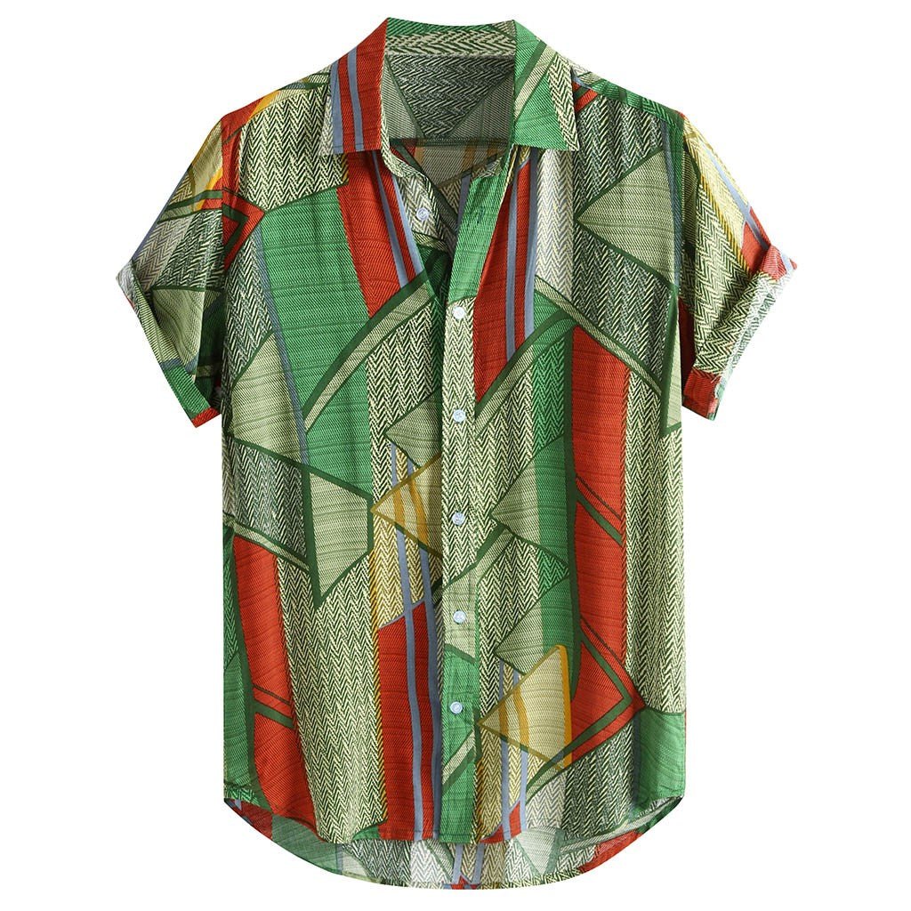 Mens Ethnic Style Summer Short Sleeve Loose Buttons Casual Shirt Blouse Tops Spring Multicolor Retro blouse shirts Tops