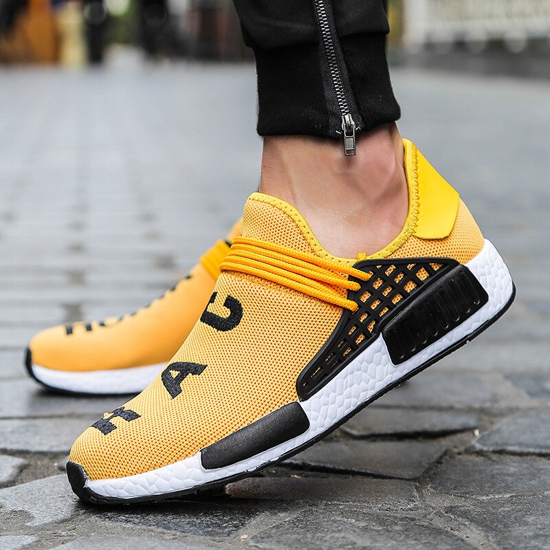 Wheresroad Human Race Yellow Casual Shoes Men&#39;s Flyknit Fashion Sneakers Light Summer Spring Man Ultra Boosts Size35-47