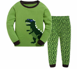 2018 new design 100% cotton high quality boys green dinosaur pajamas pyjama kids girl flower pajamas baby clothing set