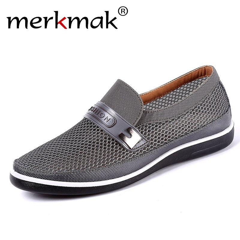 2019 Men Mesh Shoes Male Summer Breathable Casual Shoes Slip On Father Flat Shoes Soft Walking Footwear for Men Driving Shoes