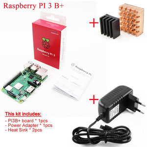 2018 new original Raspberry Pi 3 Model B+plus Board+Heat Sink+Power Adapter AC Power Supply.1GB LPDDR2 Quad-Core WiFi&Bluetooth