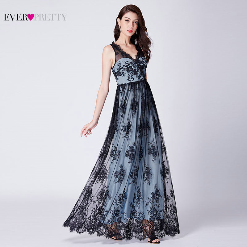 Sexy Lace Evening Dresses Ever Pretty A-Line O-Neck Half Sleeve Tulle See-Through Elegant Long Party Gowns Robe De Soiree 2020