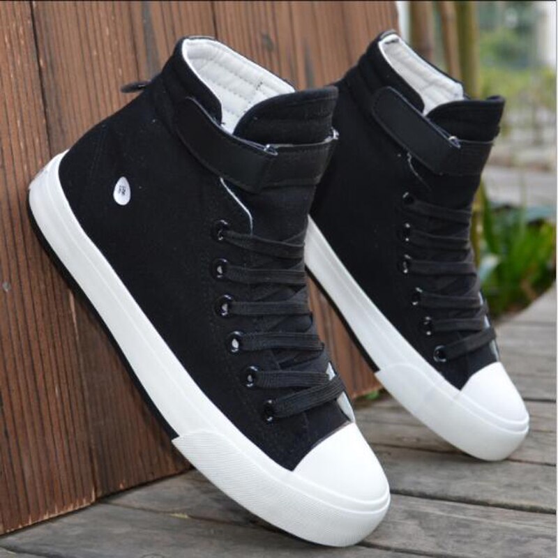 Men Canvas Shoes Spring Autumn 2018 Lace-up High Style Black Fashion Flats shoes Youth Students Shoes Hot Sale Vulcanize Shoes W