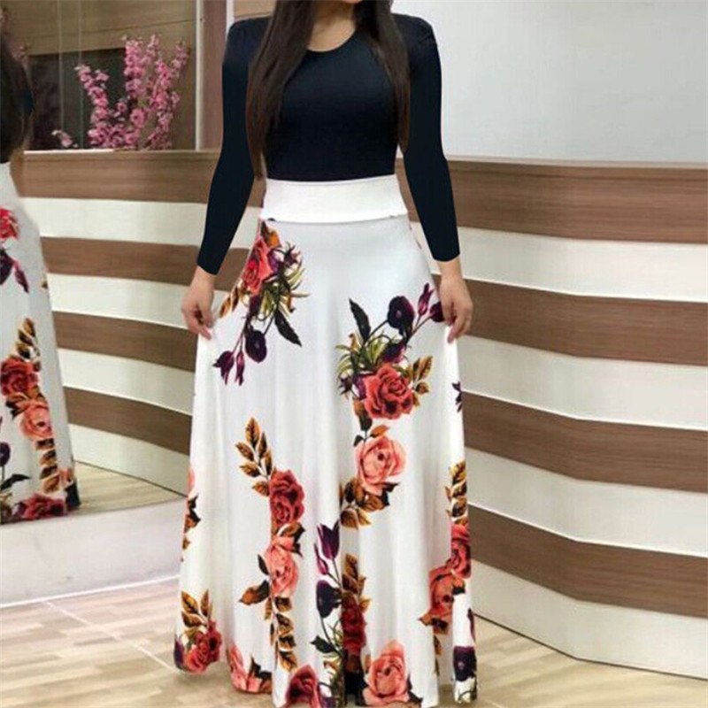 Women Boho Floral Printed Long Sleeve Dress 2018 Ladies Long Maxi Autumn Evening Party Dresses Elegant Woman Holiday Beach Dress