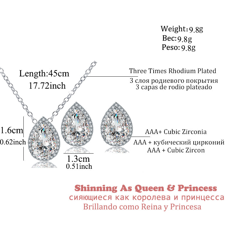 Nigerian Water Drop Cubic Zirconia Wedding Jewelry Sets inlay Luxury Crystal Bridal Jewelry Set Gifts For Bridesmaids AS099