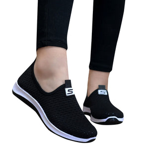 plus size breathable air mesh sneakers women 2019 spring summer slip on platform knitting flats soft walking shoes woman#3