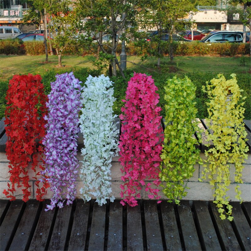 Artificial Vine Flowers Silk Fake Wisteria Ivy Vine Garden Hanging Flower Plant Home Wedding Party Decor Valentines Day Gift