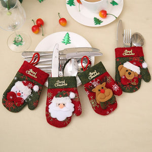 Santa Hat Reindeer Christmas New Year Pocket Fork Knife Cutlery Holder Bag Home Party Table Dinner Decoration Tableware 62244