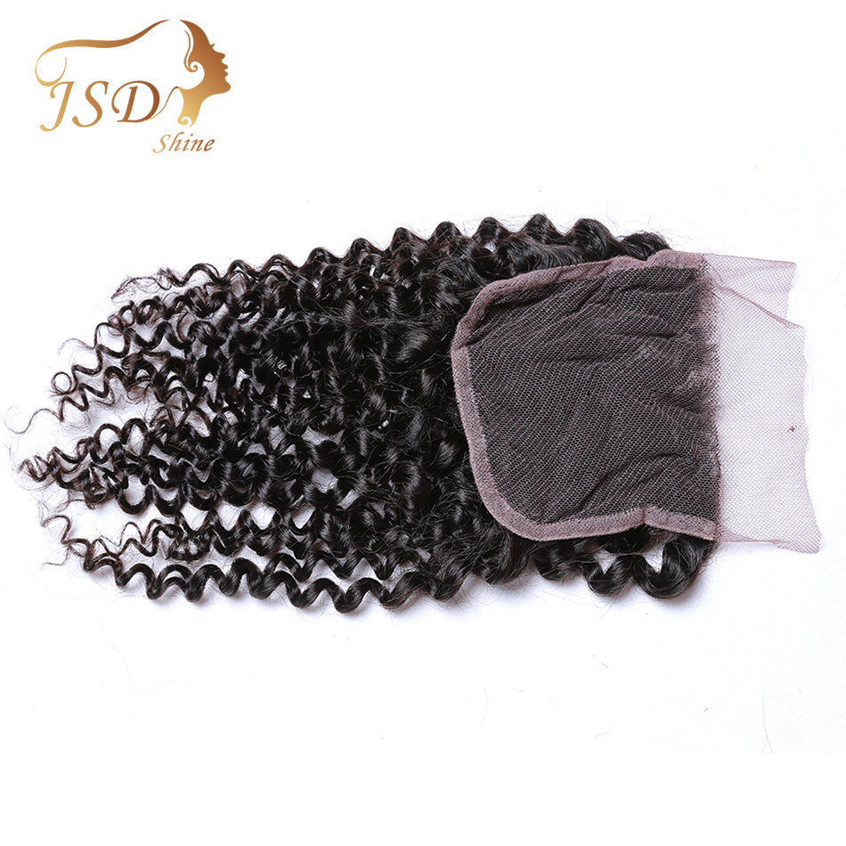 JSDShine Hair Brazilian Kinky Curly Lace Closure 8-20 inch 4*4 Free Part Remy Natural Color Human Hair Closure Free Shipping