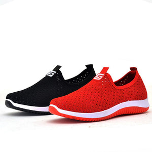 plus size breathable air mesh sneakers women 2019 spring summer slip on platform knitting flats soft walking shoes woman#3