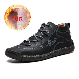 2019 Winter Shoes Men Warm Casual Leather Fashion Comfortable Flat Boots Men Lace-up Shoes Winter Male Hiking Boots Big Size