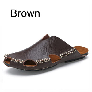 BIMUDUIYU New Arrival Summer Cool Leather Breathable Men Flip Flops Korean Style Male Slipper Non-slide Male Handmade Slippers