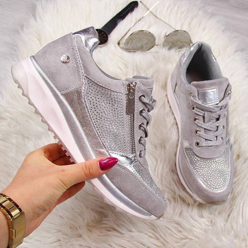 Shoes Woman Sneakers Gold Zipper Platform Trainers Women Shoes Casual Lace-Up Tenis Feminino Zapatos De Mujer Womens Sneakers