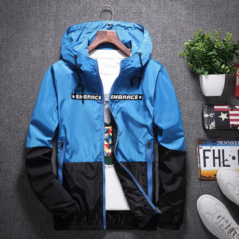 2019 Spring Autumn Bomber Hooded Jacket Men Casual Slim Patchwork Windbreaker Jacket Male Outwear Zipper Thin Coat Male Clothing