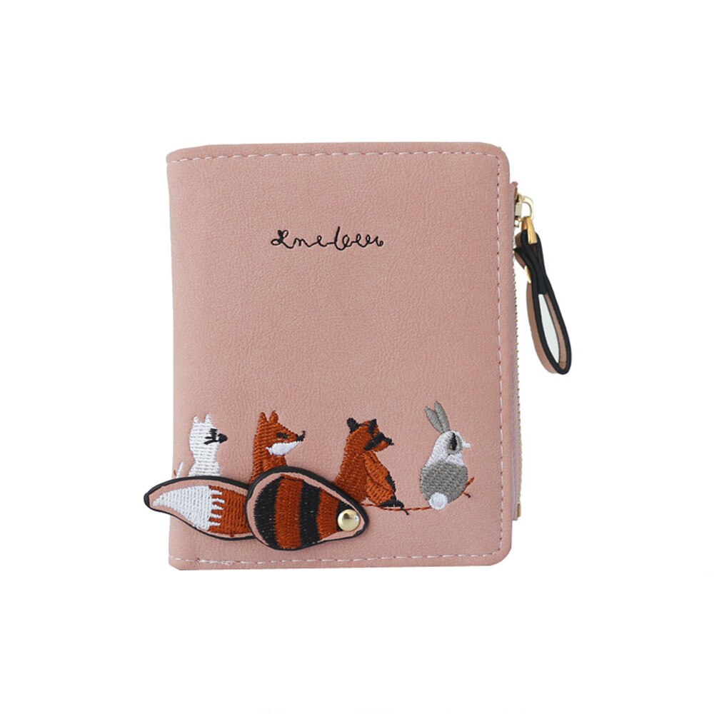 High quality Women&#39;s Wallet Lovely Cartoon Animals Short Leather Female Small Coin Purse Hasp Zipper Purse Card Holder For Girls