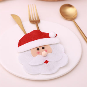 Santa Hat Reindeer Christmas New Year Pocket Fork Knife Cutlery Holder Bag Home Party Table Dinner Decoration Tableware 62244