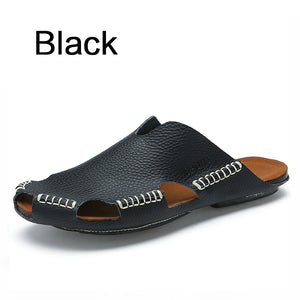 BIMUDUIYU New Arrival Summer Cool Leather Breathable Men Flip Flops Korean Style Male Slipper Non-slide Male Handmade Slippers