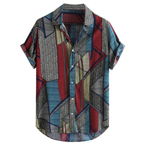 Mens Ethnic Style Summer Short Sleeve Loose Buttons Casual Shirt Blouse Tops Spring Multicolor Retro blouse shirts Tops