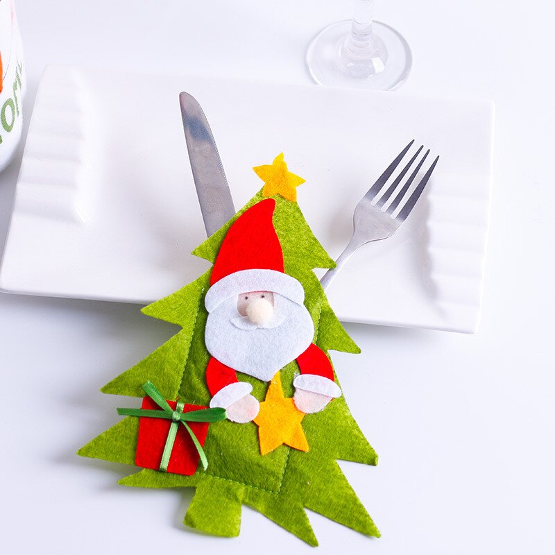 Santa Hat Reindeer Christmas New Year Pocket Fork Knife Cutlery Holder Bag Home Party Table Dinner Decoration Tableware 62244