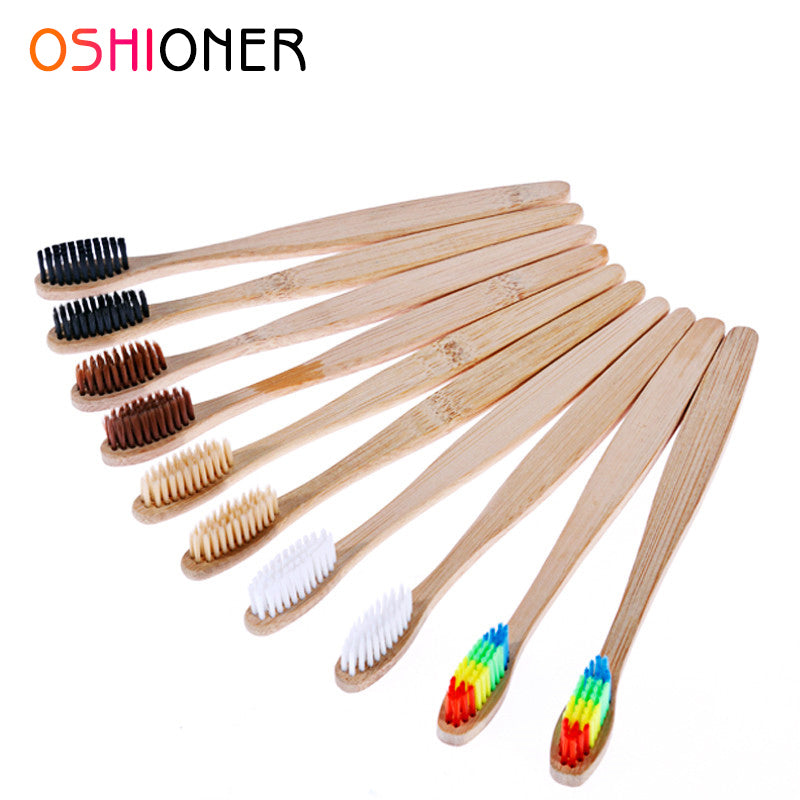 OSHIONER 1PC Natural Bamboo Handle Toothbrush Rainbow Colorful Whitening Soft Bristles Bamboo Toothbrush Eco-friendly Oral Care