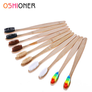 OSHIONER 1PC Natural Bamboo Handle Toothbrush Rainbow Colorful Whitening Soft Bristles Bamboo Toothbrush Eco-friendly Oral Care