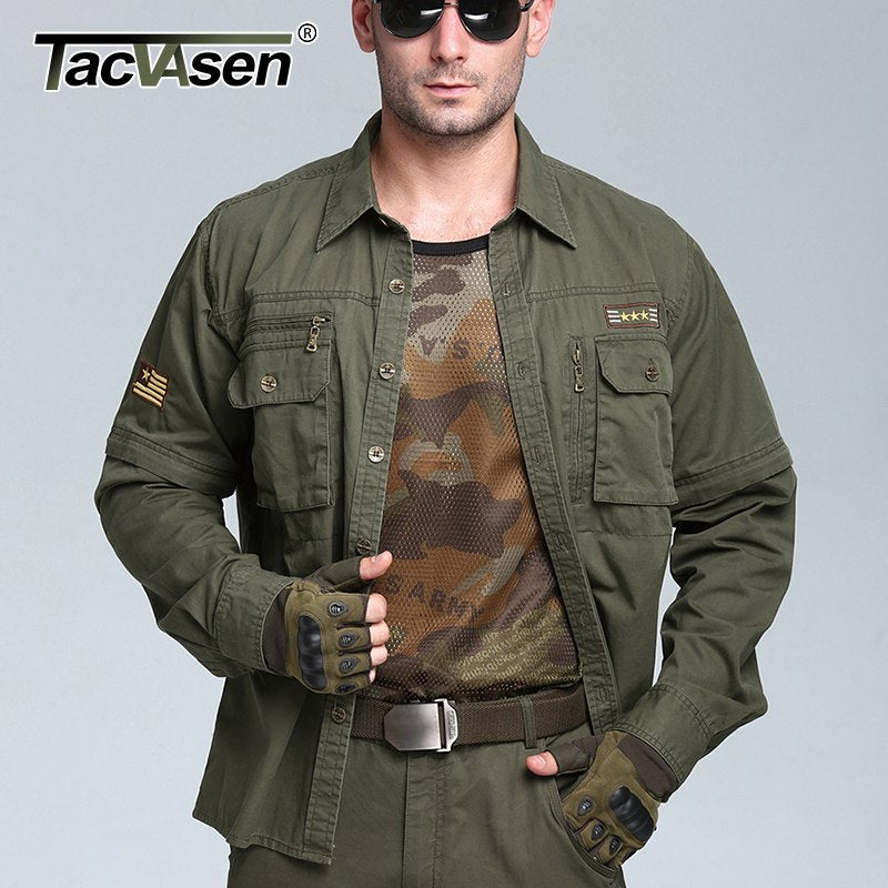 TACVASEN Light Weight Military Jacket Men Spring Cotton Jacket Coat Tactical Jackets Detachable Sleeve Cargo Coat TD-BJZS-002