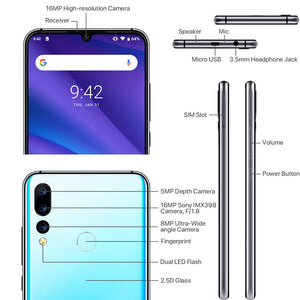 Global Version UMIDIGI A5 PRO Android 9.0 Octa Core 6.3' FHD+ Waterdrop 16MP Triple Camera 4150mAh 4GB RAM 4G Celular Smartphone