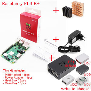 2018 new original Raspberry Pi 3 Model B+plus Board+Heat Sink+Power Adapter AC Power Supply.1GB LPDDR2 Quad-Core WiFi&Bluetooth