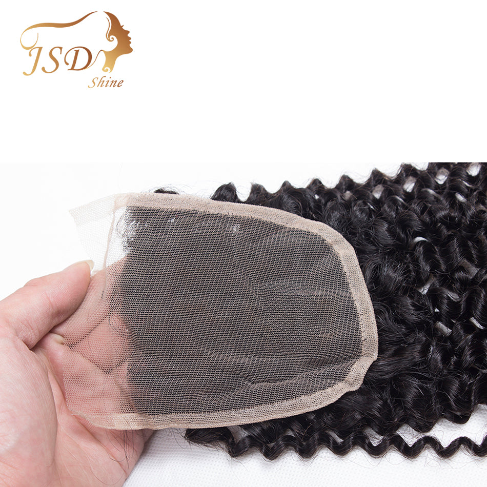 JSDShine Hair Brazilian Kinky Curly Lace Closure 8-20 inch 4*4 Free Part Remy Natural Color Human Hair Closure Free Shipping