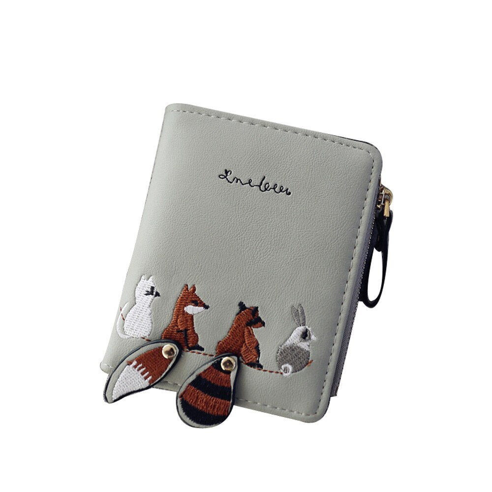 High quality Women&#39;s Wallet Lovely Cartoon Animals Short Leather Female Small Coin Purse Hasp Zipper Purse Card Holder For Girls