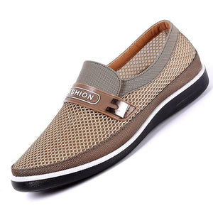 2019 Men Mesh Shoes Male Summer Breathable Casual Shoes Slip On Father Flat Shoes Soft Walking Footwear for Men Driving Shoes