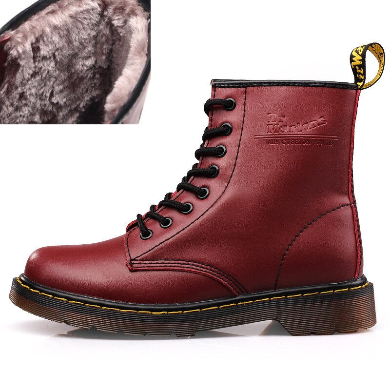 Top quality split Leather Women Boots Brand Snow Boots Winter Boot Fur Warm Comfortable Women Shoes Dr Martins with box ST324