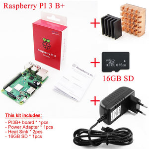 2018 new original Raspberry Pi 3 Model B+plus Board+Heat Sink+Power Adapter AC Power Supply.1GB LPDDR2 Quad-Core WiFi&Bluetooth