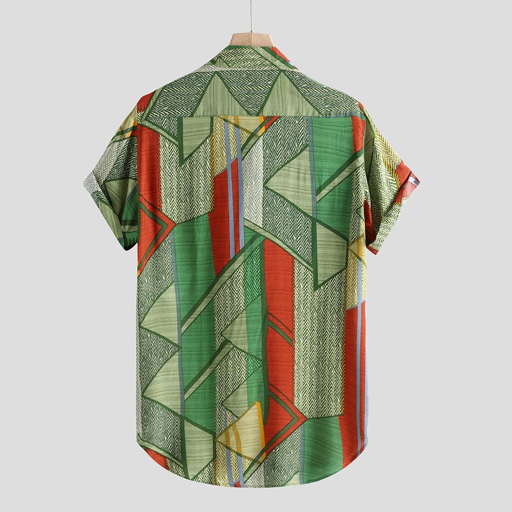 Mens Ethnic Style Summer Short Sleeve Loose Buttons Casual Shirt Blouse Tops Spring Multicolor Retro blouse shirts Tops