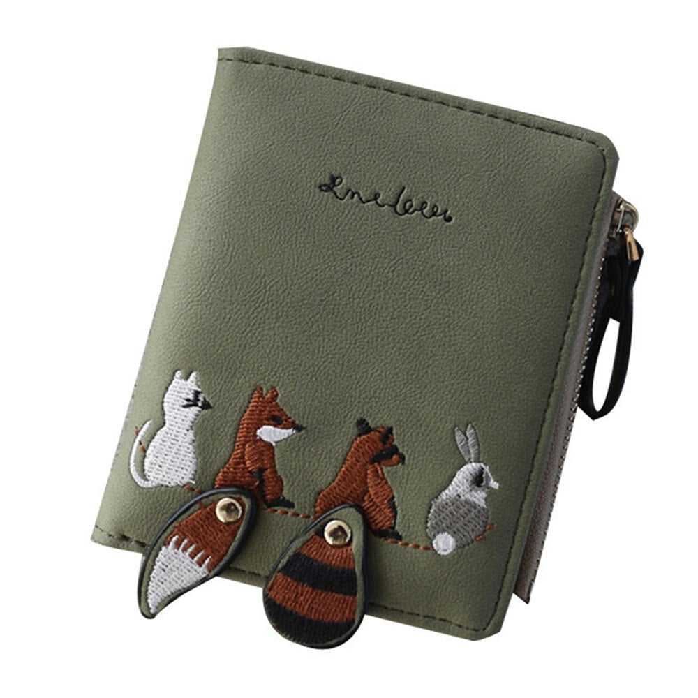 High quality Women&#39;s Wallet Lovely Cartoon Animals Short Leather Female Small Coin Purse Hasp Zipper Purse Card Holder For Girls