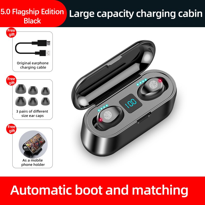 New F9 Wireless Headphones Bluetooth 5.0 Earphone TWS HIFI Mini In-ear Sports Running Headset Support iOS/Android Phones HD Call