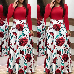 Women Boho Floral Printed Long Sleeve Dress 2018 Ladies Long Maxi Autumn Evening Party Dresses Elegant Woman Holiday Beach Dress