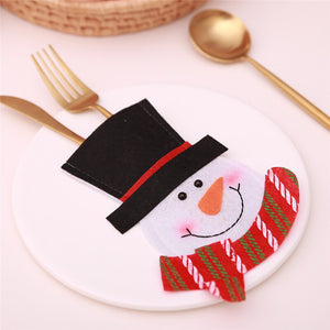 Santa Hat Reindeer Christmas New Year Pocket Fork Knife Cutlery Holder Bag Home Party Table Dinner Decoration Tableware 62244