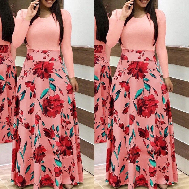 Women Boho Floral Printed Long Sleeve Dress 2018 Ladies Long Maxi Autumn Evening Party Dresses Elegant Woman Holiday Beach Dress